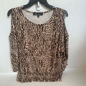 Loramendi Cold Shoulder Animal Print Top